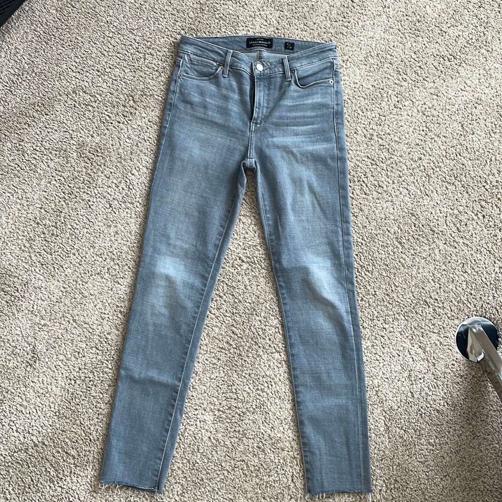 Light Gray Denim Lucky Brand Denim Skinny Jean Unfinished Hem